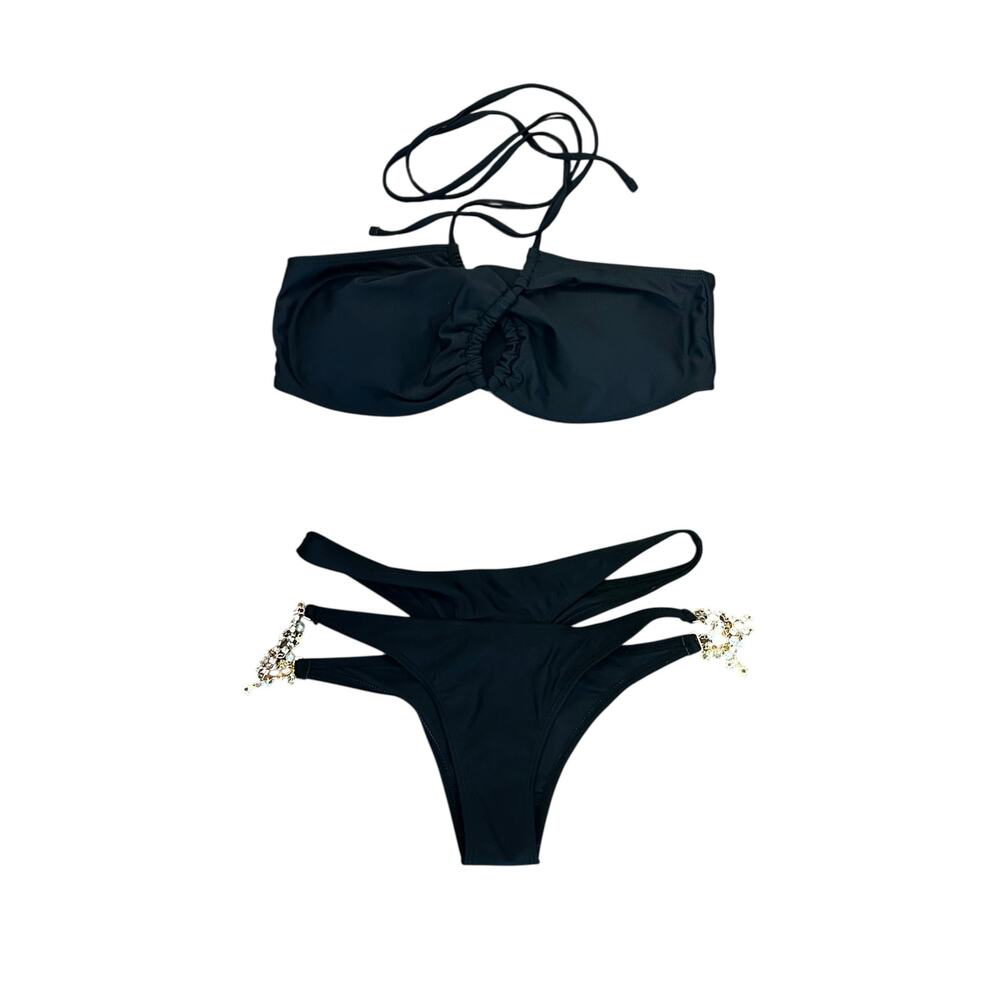 Women’s Two Piece Black and Gold Bikini Size Large